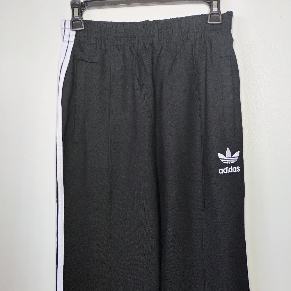 adidas Black Track Pants with White Side Stripes and Red/Gold Heart Embroidery - Picture 3 of 13